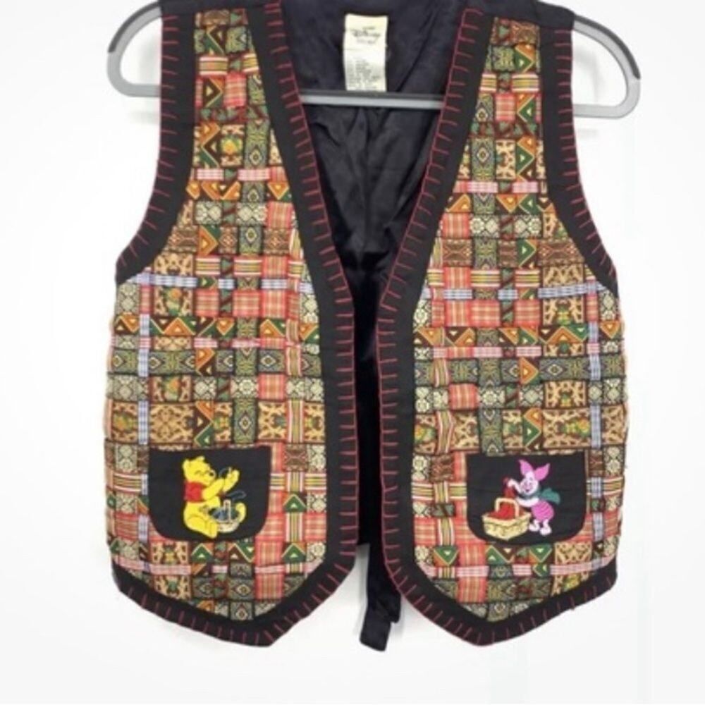 The Disney Store Women Size Large Vest Vintage 90s Open Front Satin Pooh Piglet